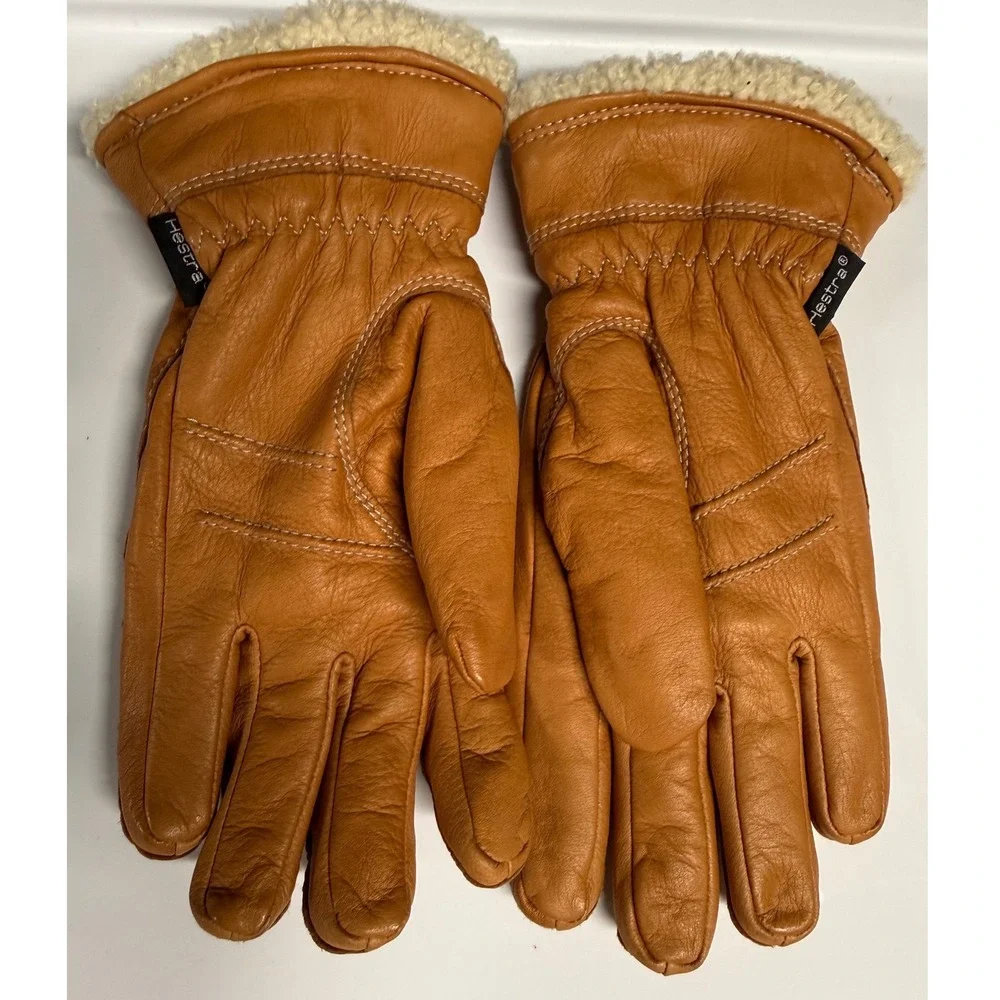 Hestra Deerskin Primaloft Gloves Women 8 Tan Deerskin Lamb Fur